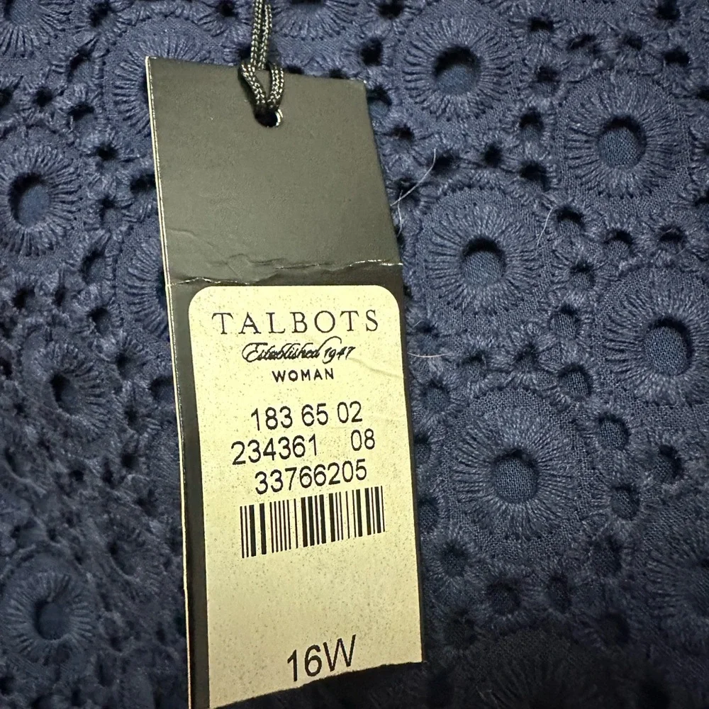 NWT Talbots 16W Eyelet Dress Navy Blue Midi Long Lined - Picture 3 of 5